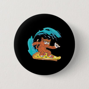 Cool Funny Cat Surfing On A Pizza Slice 2 Inch Round Button