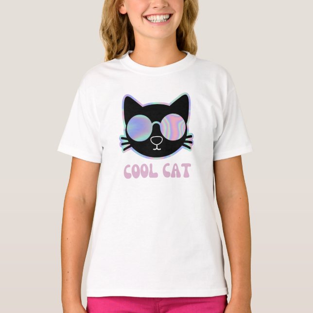 Cool Funny Cat With Funky Glasses T-Shirt (Front)