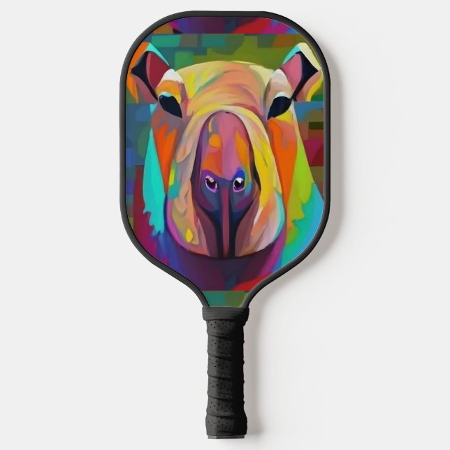 Cool Funny Colourful Capybara Abstract Pickleball Paddle (Front)