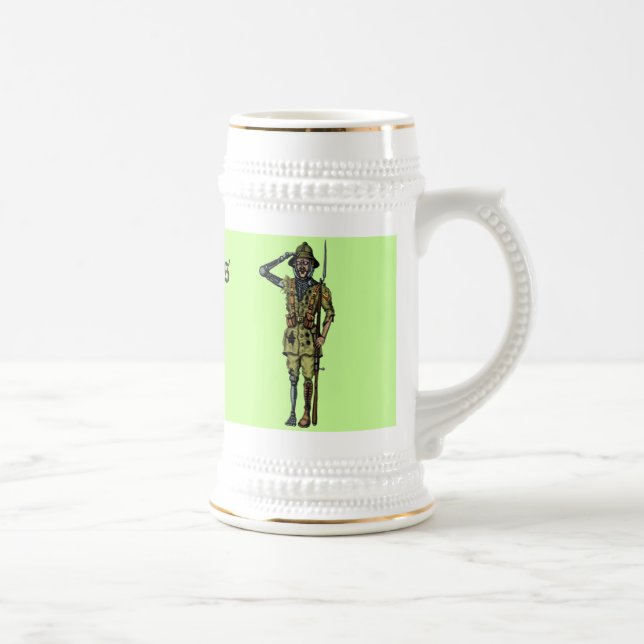 Cool funny cyborg soldier beer mug design (Right)