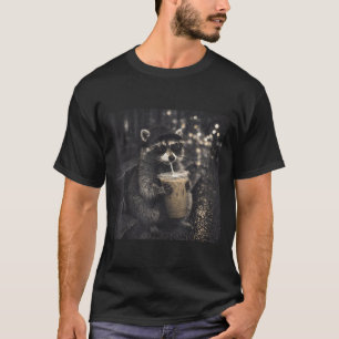 Cool funny drinking iced coffee sunglasses raccoon T-Shirt