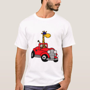 Cool funny giraffe driving red convertible car T-Shirt