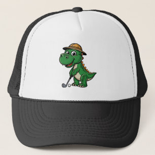 Cool Funny Green Dino Playing Golf T-Rex Lover Trucker Hat