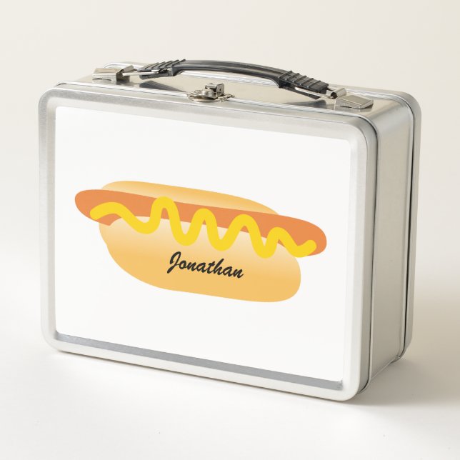 Cool Funny Hot Dog Back to School Custom Name Metal Lunch Box (Front)