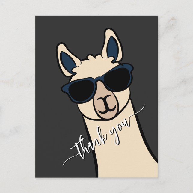 Cool Funny Llama with sunglasses Alpaca Thank You Postcard (Front)