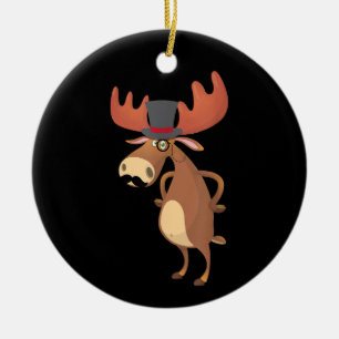 Cool Funny Moose Hat Moustache Animal Lover Ceramic Ornament