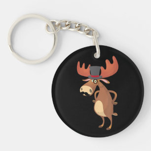 Cool Funny Moose Hat Moustache Animal Lover Keychain