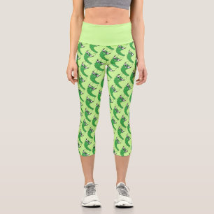 Cool funny nerdy caterpillar with glasses pattern capri leggings