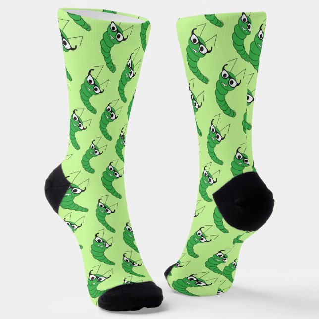 Cool funny nerdy caterpillar with glasses pattern socks (Angled)