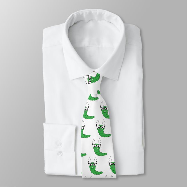 Cool funny nerdy caterpillar with glasses pattern tie (Tied)