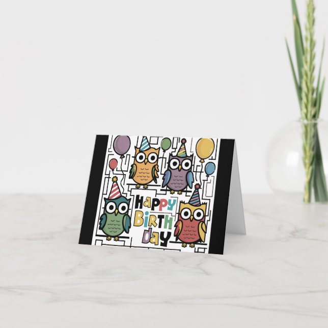 Cool Funny Owl Happy Birthday Abstract Card (Front)