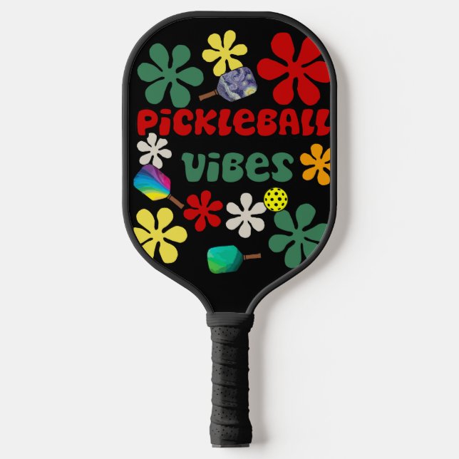 Cool Funny Pickleball Vibes Retro Art Paddle (Front)