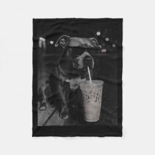 Cool funny pitbull drinking iced coffee lovers fleece blanket