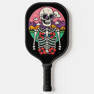 Cool Funny Skeleton and Sunrise Retro Pickleball Paddle