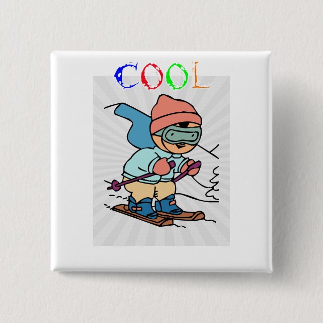 Cool Funny Skier | skiing designs | skiing funny 2 Inch Square Button (Front)