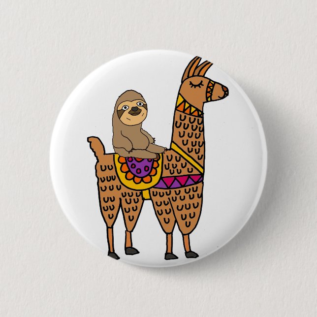Cool Funny Sloth Riding Llama 2 Inch Round Button (Front)