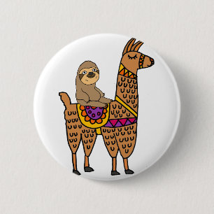 Cool Funny Sloth Riding Llama 2 Inch Round Button