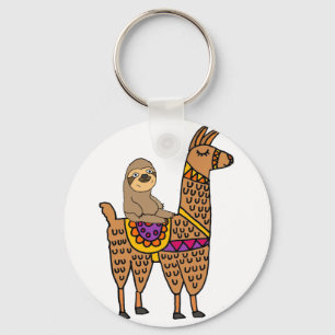 Cool Funny Sloth Riding Llama Keychain