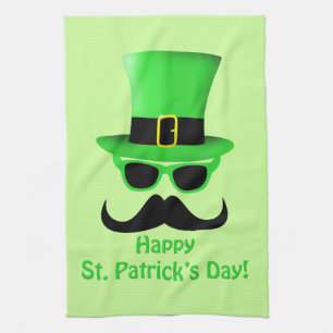 Cool Funny St. Patrick's Day Moustache Top hat Man Kitchen Towel