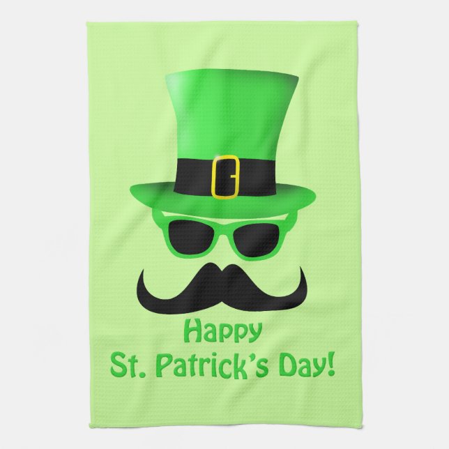 Cool Funny St. Patrick's Day Moustache Top hat Man Kitchen Towel (Vertical)