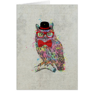 Cool funny trendy colourful watercolours owl