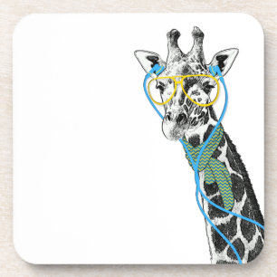 Cool funny trendy giraffe with glasses, earphones coaster