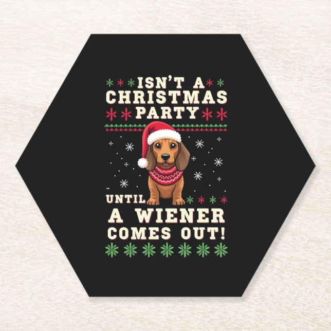 Cool Funny Wiener Dog Christmas Dachshund Holiday  Paper Coaster (Front)