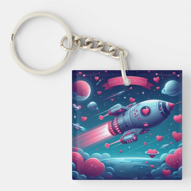 Cool/futuristic spaceship valentine's day keychain (Front)