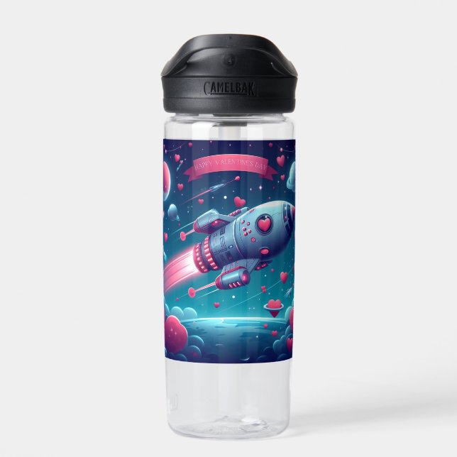 Cool/futuristic spaceship valentine's day water bottle (Back)