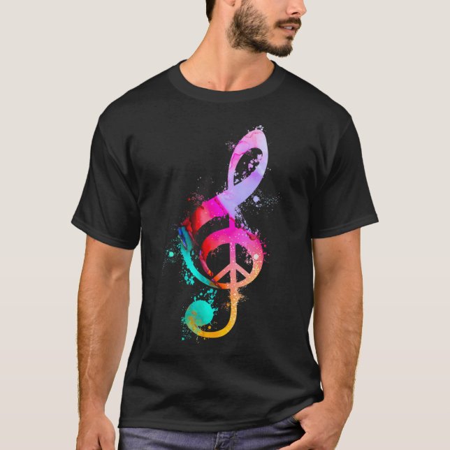 Cool G Clef Musical Note Peace Sign Hippie 60s T-Shirt (Front)