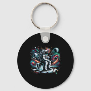 Cool Galaxy Ice Fisherman Astronaut On Ice Fishing Keychain