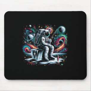 Cool Galaxy Ice Fisherman Astronaut On Ice Fishing Mouse Pad