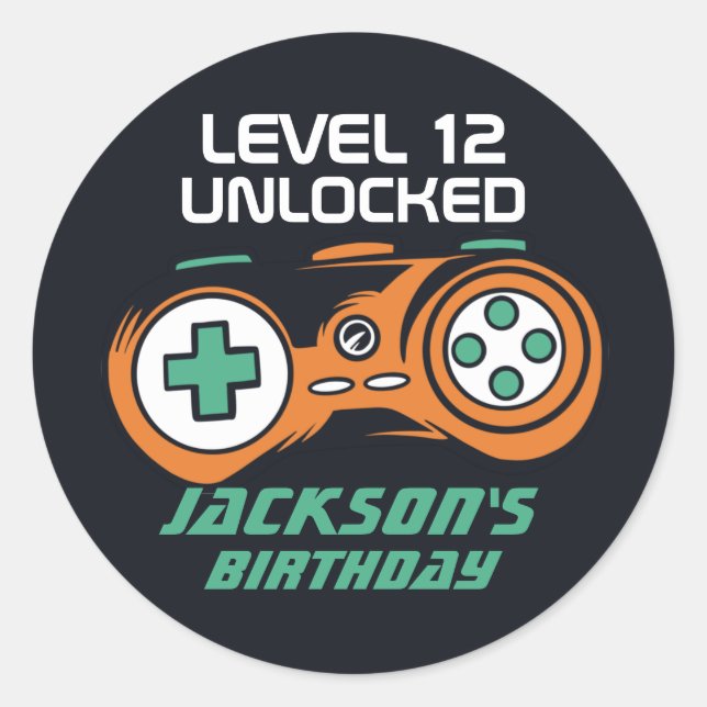 Cool Gamer Gaming Level Unlocked Kids Birthday Classic Round Sticker (Front)
