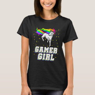 Cool Gamer Girl Galaxy Rainbow Unicorn Video Game T-Shirt