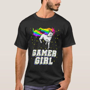 Cool Gamer Girl Galaxy Rainbow Unicorn Video Game T-Shirt