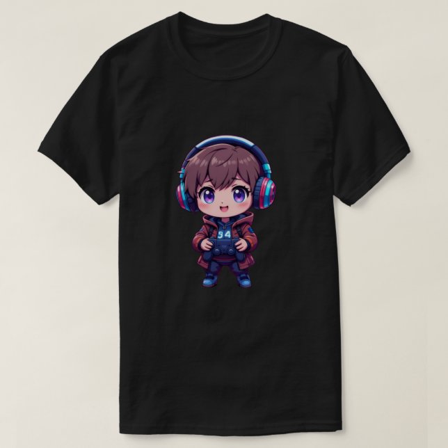 Cool Gamer Kid with Headphones and PlayStation Con T-Shirt (Design Front)