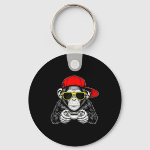 Cool Gamer Monkey With Controller Funny Gaming Vid Keychain