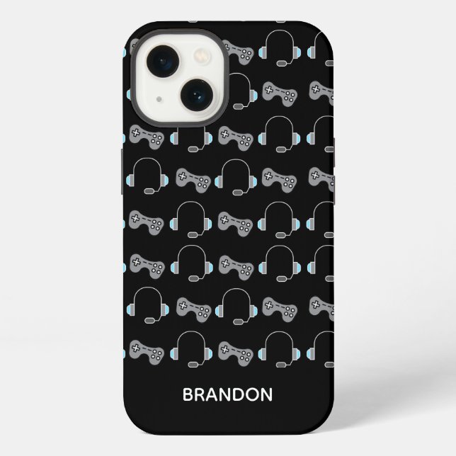 Cool Gamer Personalized Gaming Pattern Black iPhone Case (Back)