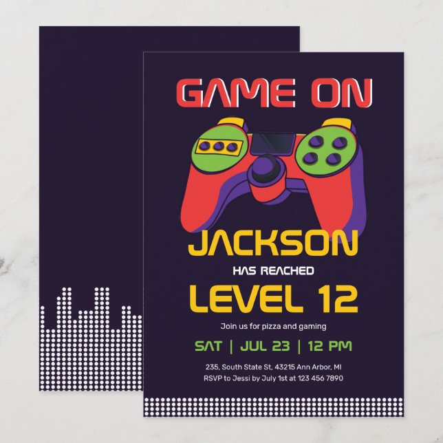 Cool Gaming Video Games Gamer Boy Birthday Invitation (Front/Back)