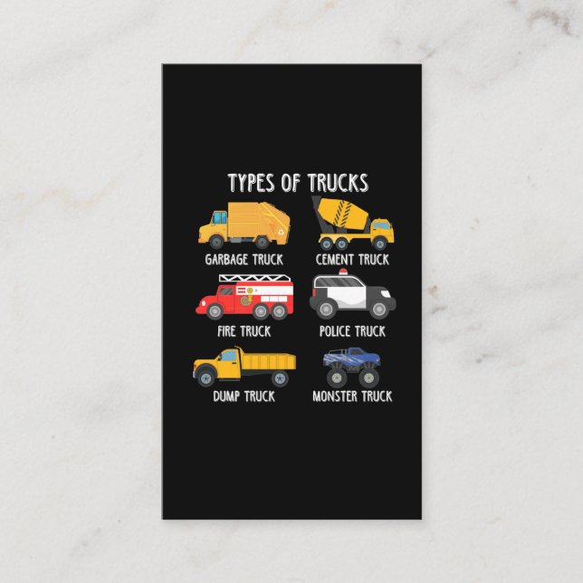 Cool Garbage Truck Kids Trash Recycling Driver Business Card (Front)