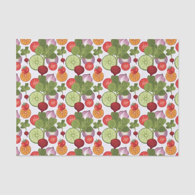 cool garden fruit vegetable tiled party  tissue paper (Front)