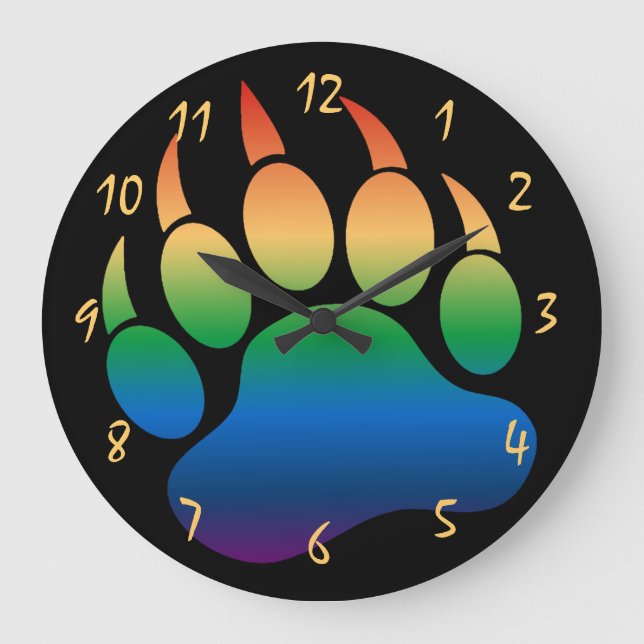 Cool Gay Bears Pride Bear Paw Large Clock (Front)