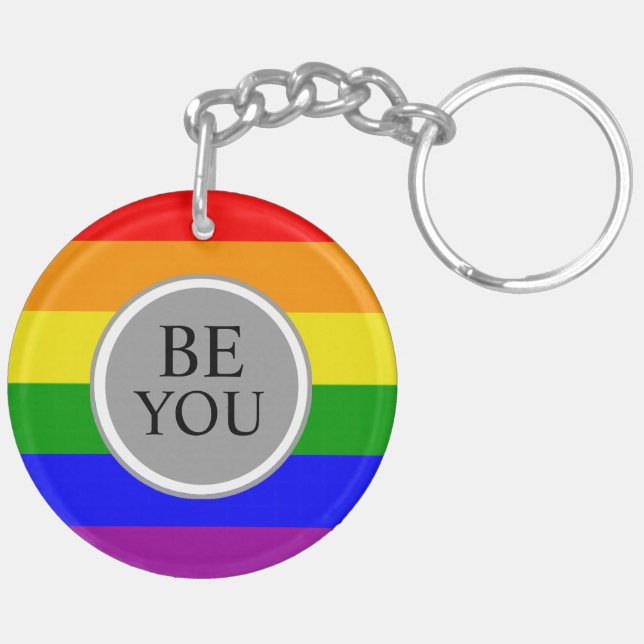 Cool Gay Pride Flag Be You Keychain (Back Left)