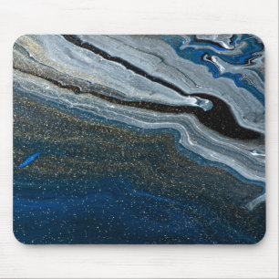 Cool Geometric Blue Stone Marble Mouse Pad