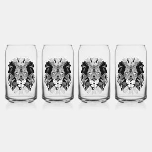 Cool Geometric Lion Head Can Glass