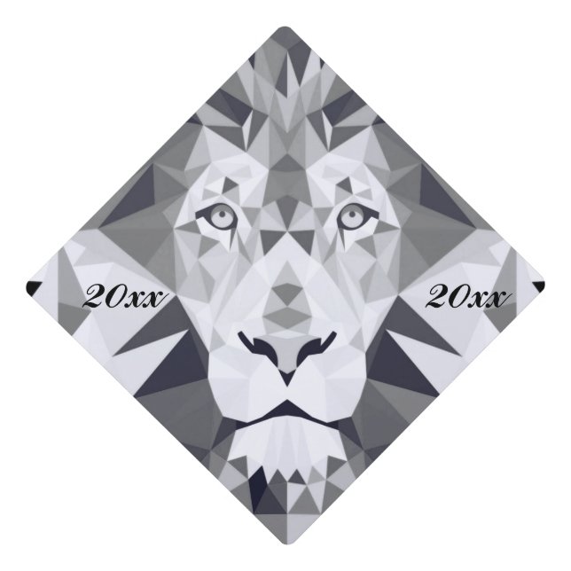 Cool Geometric Lion Head Graduation Cap Topper (Front)