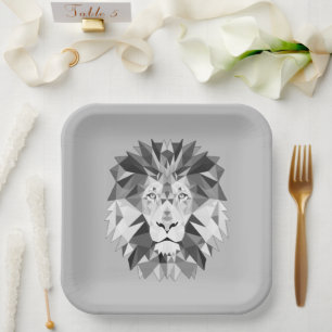 Cool Geometric Lion Head Paper Plate
