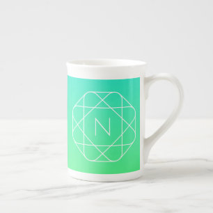 Cool Geometric Monogram Blue & Lime Green Ombre Bone China Mug