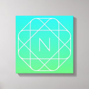 Cool Geometric Monogram   Blue & Lime Green Ombre Canvas Print