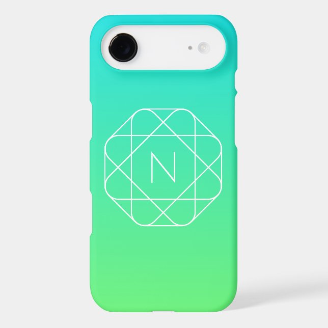 Cool Geometric Monogram | Blue & Lime Green Ombre Case-Mate iPhone Case (Back)